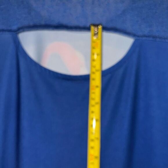 Ellen Negley Navy Blue Pink Flamingo Keyhole Short Sleeve Top Ladies Size Large - Picture 14 of 14